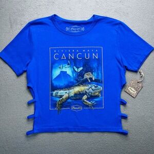 NWT Pier 27 Cancun Riviera‎ Maya Iguana Graphic T Shirt Cutout Sides Blue M